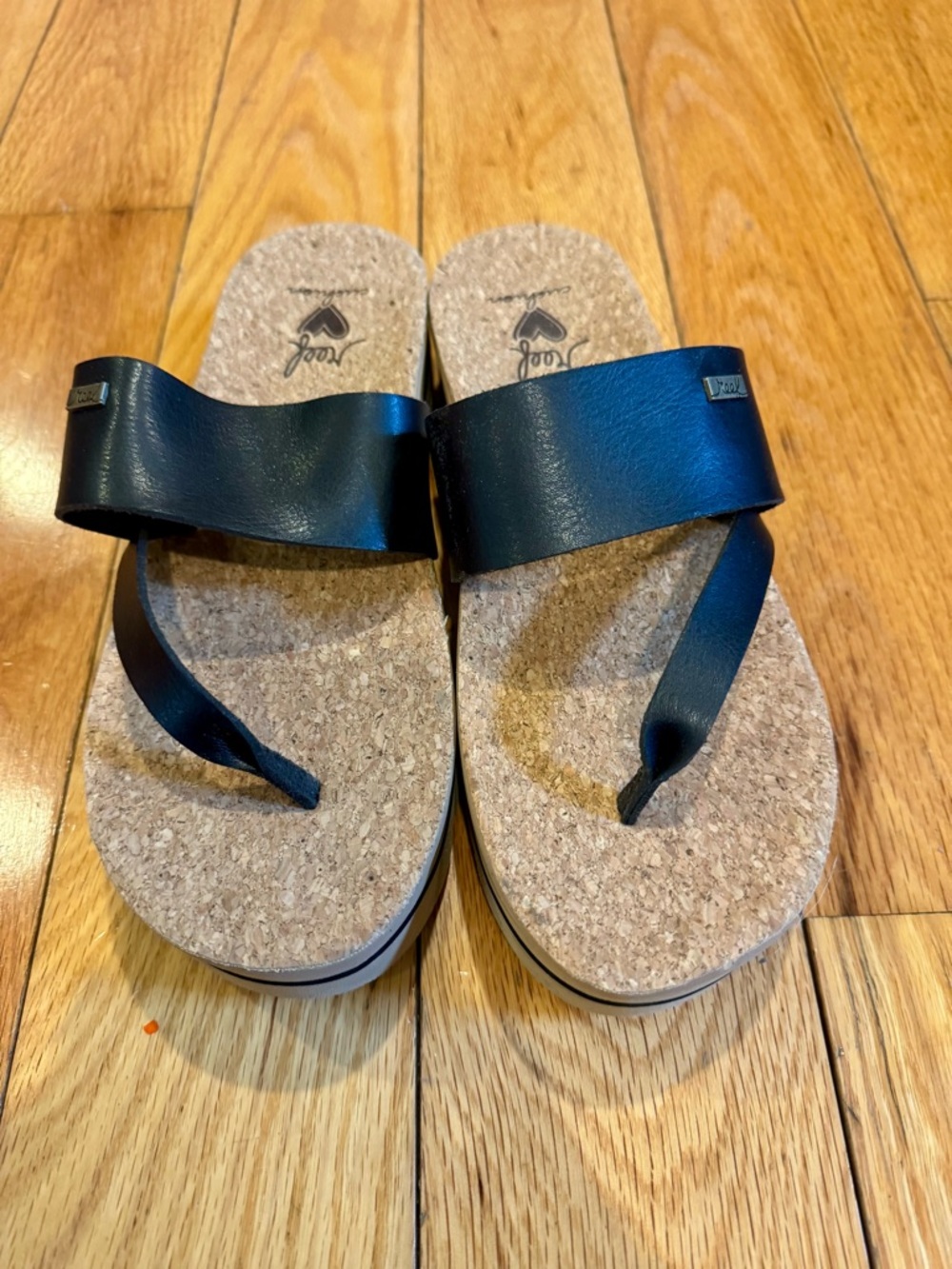 Reef Black Cork Footbed Thong Sandals